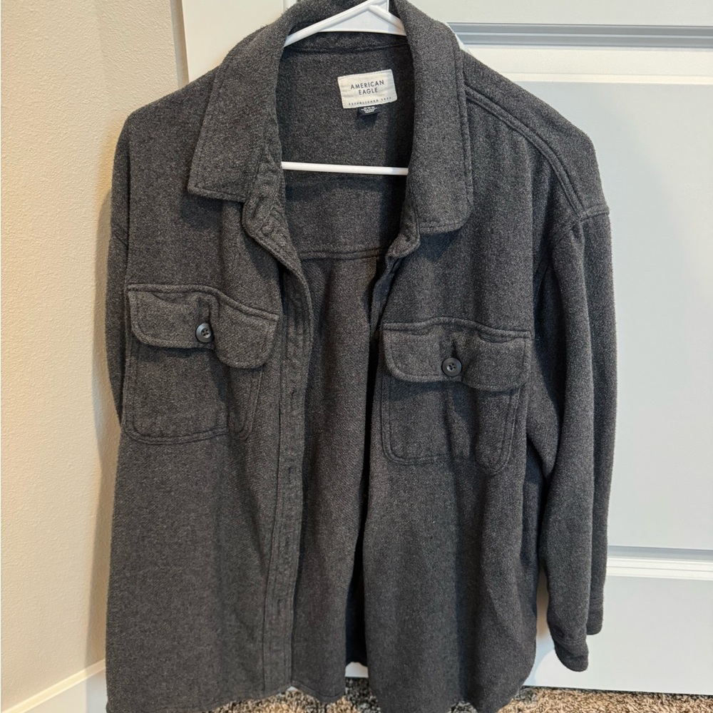 American Eagle Gray Fleece Shacket